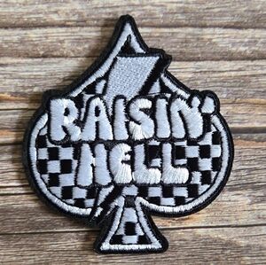 Retro Raisin' Hell Rockabilly Punk Checkered Spade Gambling Iron On Patch